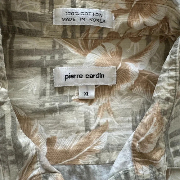 Pierre Cardin Shirt Mens XL 100% Cotton Tropical Hawaiian Palm Floral Button - Picture 4 of 4